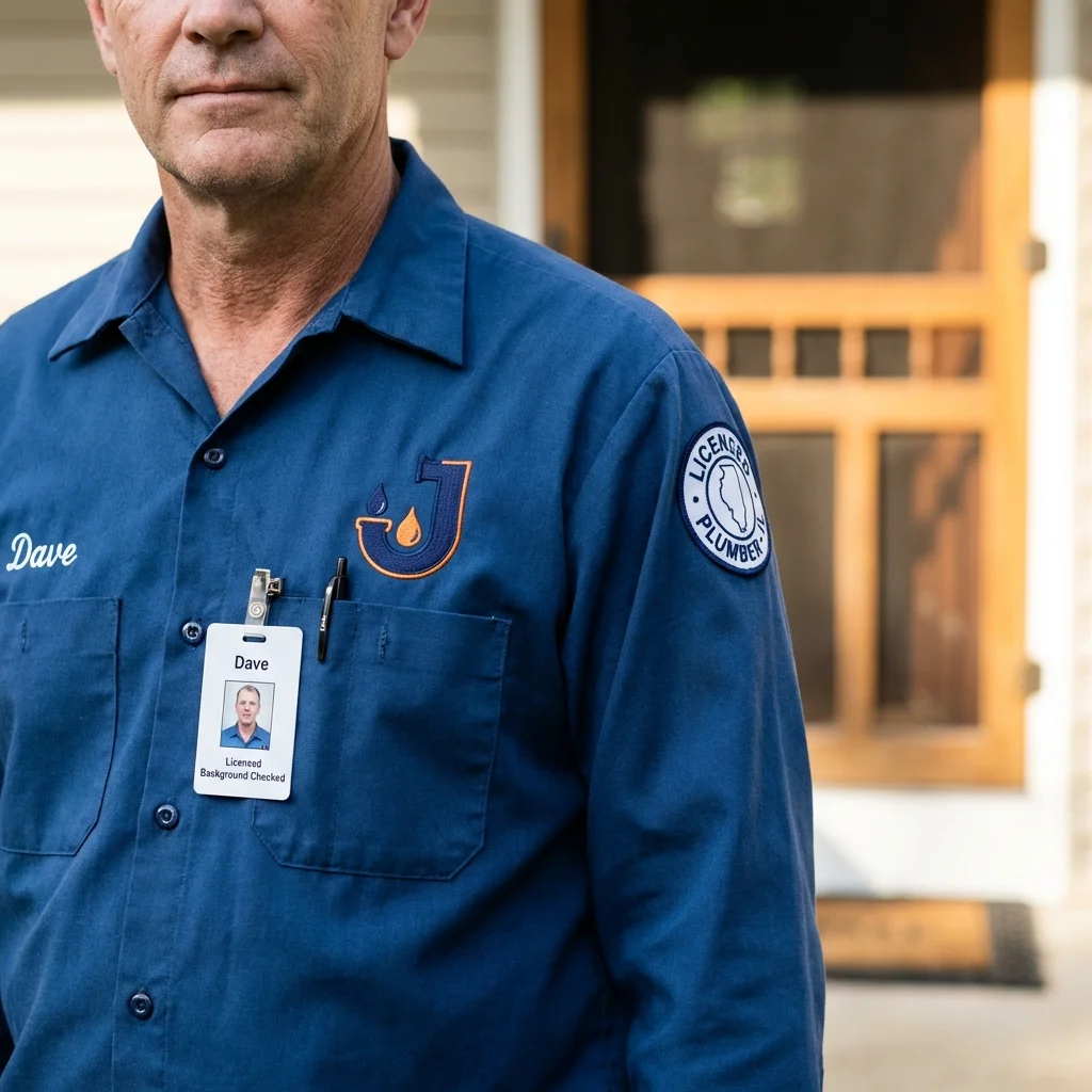 Licensed plumber showing ID badge in Kingwood, WV