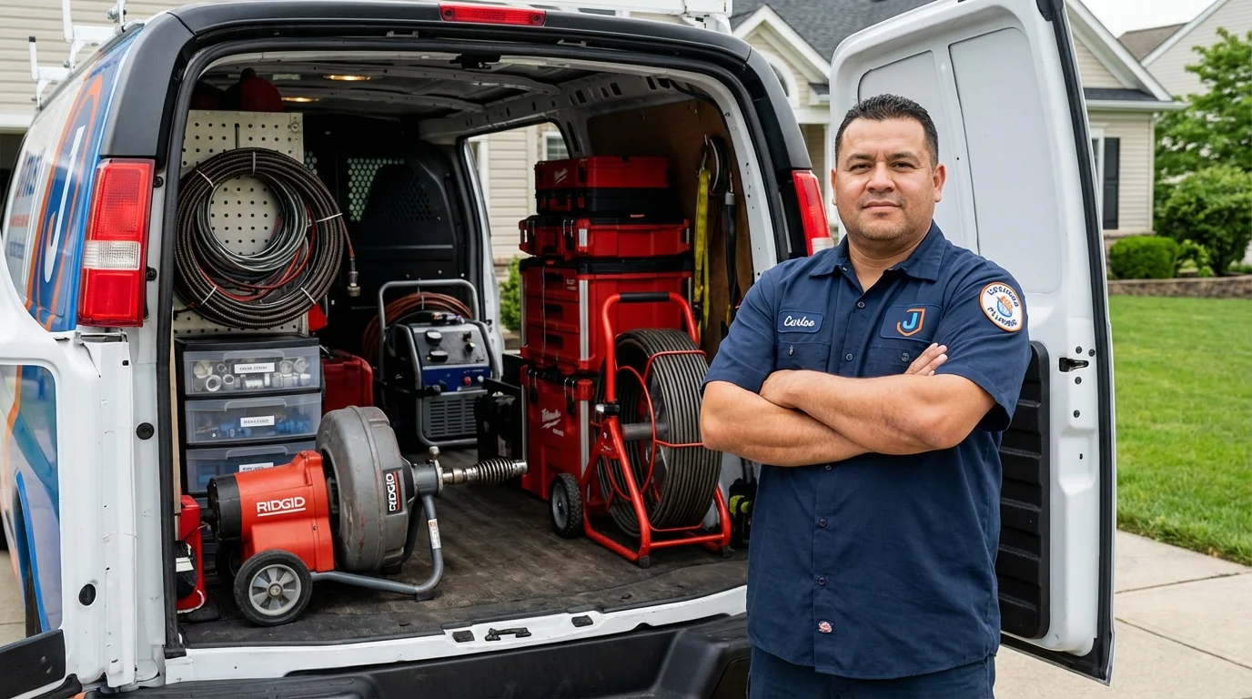 Professional drain cleaning equipment and Johns Plumbing LLC plumber in Kingwood