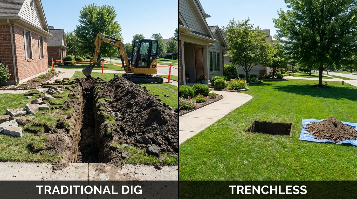 Trenchless sewer repair with minimal yard damage versus traditional excavation in Kingwood, WV